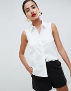 Asos Design Sleeveless Shirt In Stretch Cotton-white