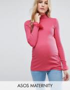 Asos Maternity Top With Turtleneck And Ruffle Sleeve - Red