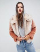 Asos Design Faux Fur Jacket In Contrast - Multi