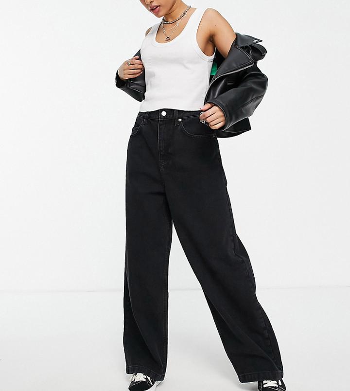 Topshop Petite Baggy Jeans In Washed Black