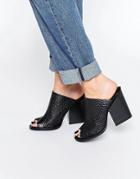Selected Femme Leather High Heel Mule Sandals - Black