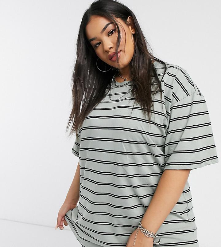 Asos Design Curve Sage T-shirt With Black Stripe-multi