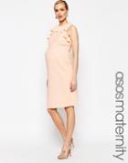 Asos Maternity Pencil Dress With Ruffle Detail - Beige
