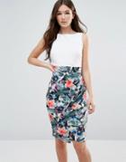 Closet Contrast Floral Drape Skirt Dress - Multi