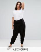 Asos Curve Harem Pants With Foldover Waistband In Jersey - Black