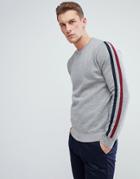 Threadbare Arm Stripe Retro Crew Neck Sweat - Gray