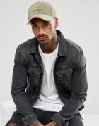 Asos Baseball Cap In Khaki Velour With Low Key Embroidery - Green