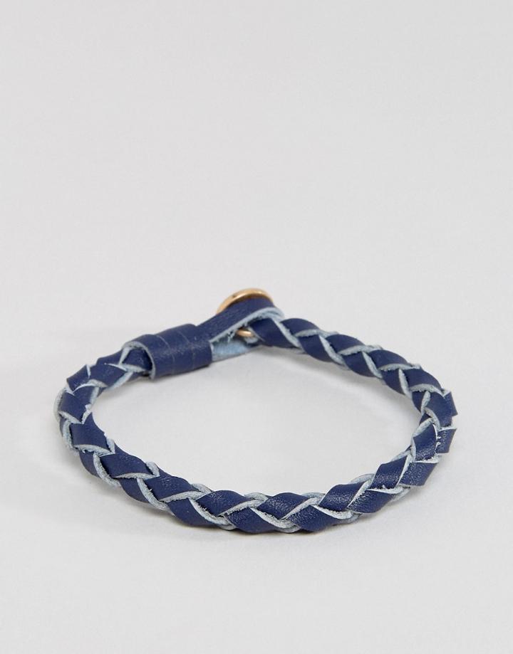 Icon Brand Premium Braided Leather Bracelet In Navy - Navy