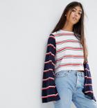 Asos Petite Top With Oversized Sleeve In Cutabout Stripe - Multi
