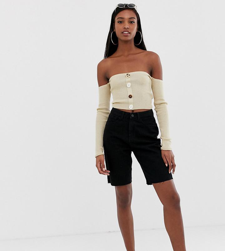 Missguided Tall Boyfriend Shorts With Raw Hem In Black - Black