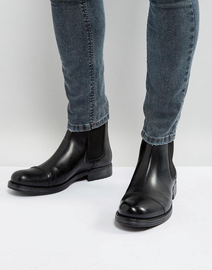Jack & Jones Greg Leather Chelsea Boots - Black