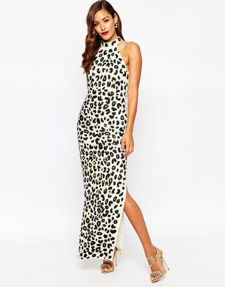 Asos Red Carpet Leopard Sequin Embellished Maxi Dress - Multi