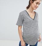 Asos Design Maternity Linen V-neck T-shirt In Stripe - Multi