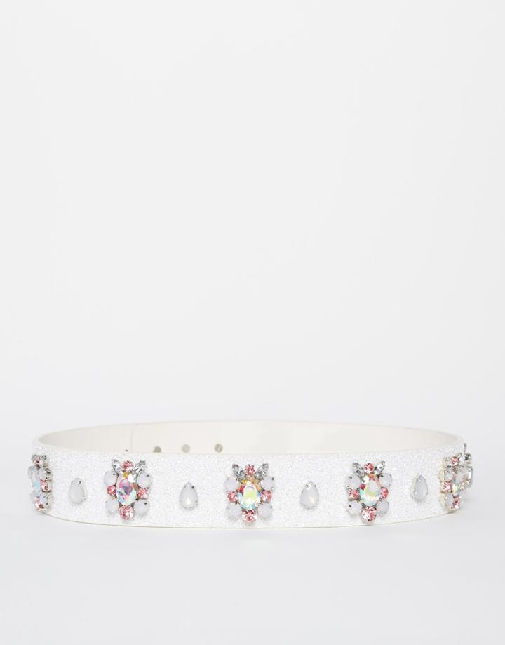Asos Caviar Embellished Waist Belt - White