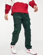 Mennace Cargo Pants In Green Cord With Snap Hem