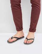 Bershka Slogan Flip Flops In Black - Black