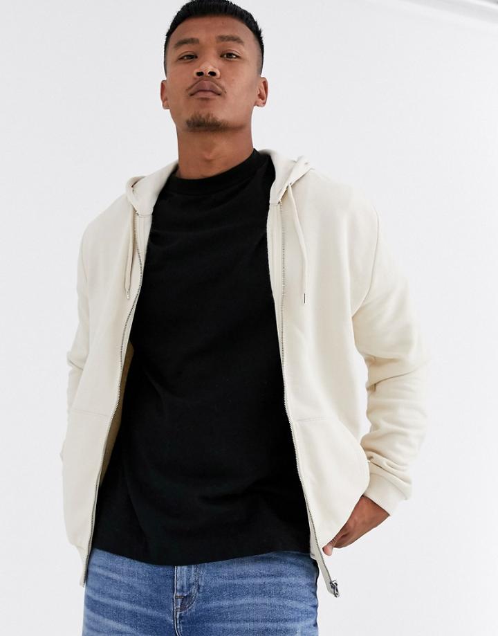 Asos Design Zip Up Hoodie In Beige