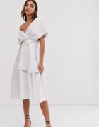 Asos Design Fallen Shoulder Prom Dress With Tie Detail-white