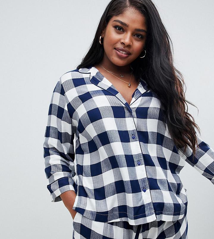 Asos Design Curve Mix & Match Gingham Shirt - Navy