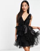 Forever New Tiered Tulle Mini Dress In Black