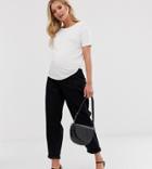Asos Design Maternity Tapered Boyfriend Jeans With Curved Seams In Clean Black With Concealed Bump Waistband