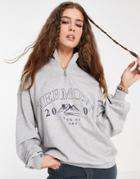 Bershka Oversized Half Zip Sweatshirt With Vermont Graphic In Gray