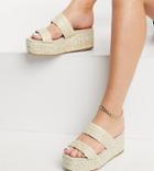 Truffle Collection Wide Fit Woven Mule Flatforms In Natural-neutral