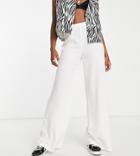 Topshop Tall Premium Brushed Crinkle Wide Leg Pants In Ecru-white
