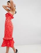 C/meo Collective Floral Ruffle Midi Dress-red