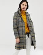 Qed London Brushed Check Coat - Gray