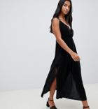 Asos Design Petite Cami Wrap Plisse Maxi Dress-multi