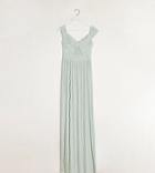 Asos Design Tall Premium Lace And Pleat Off-the-shoulder Maxi Dress In Sage-neutral