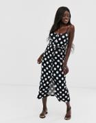 Asos Design Belted Maxi Dress In Polka Dot - Multi