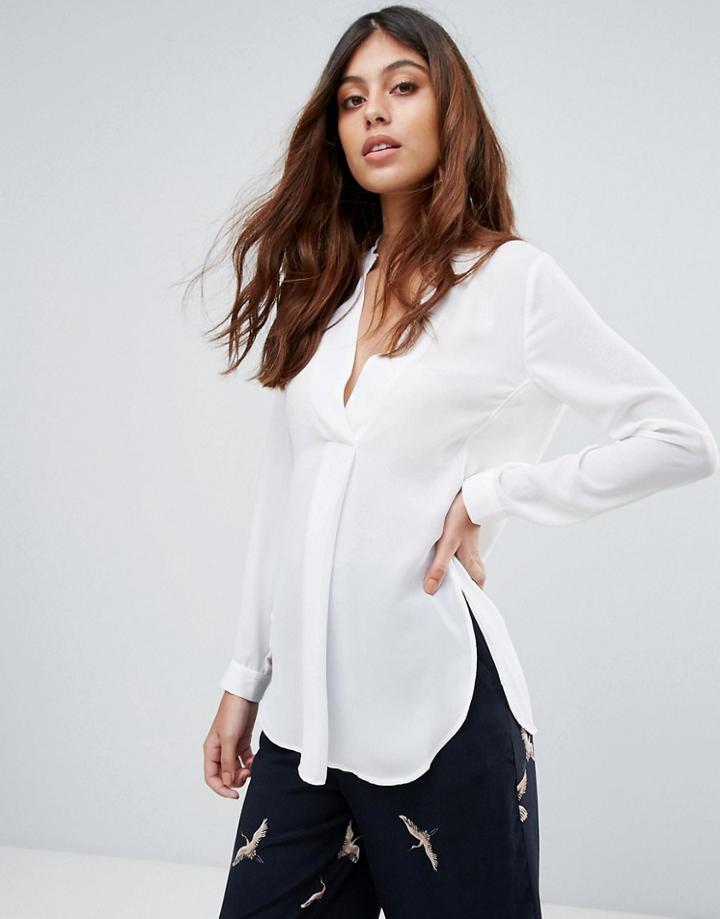 Mango Collarless Blouse - White