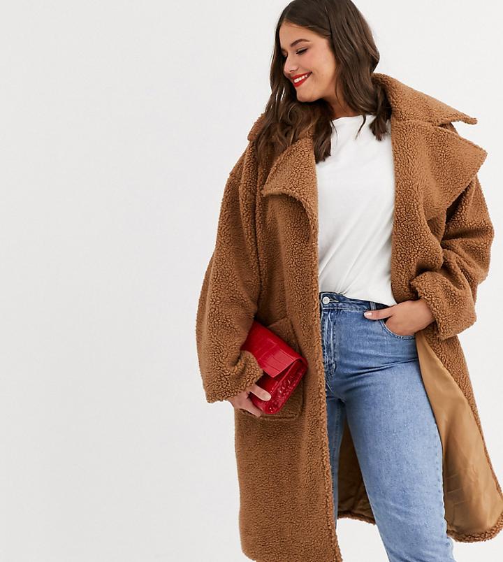 Daisy Street Plus Oversized Longline Coat In Teddy Fleece