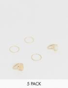 Asos Design Pack Of 5 Rings With Semi-precious Style Stones In Gold Tone - Gold