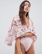 Asos Design Premium Lace Cape Plunge Swimsuit - Pink