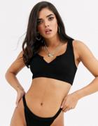 Asos Design Mix And Match Crinkle Notch Front Crop Bikini Top In Black
