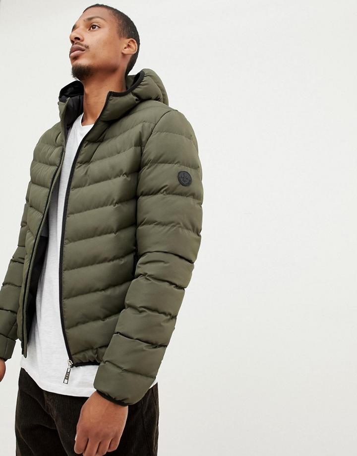 Criminal Damage Chevron Puffer Jacket With Hood - Green