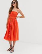 Asos Design Cami Button Through Midi Linen Sundress-red
