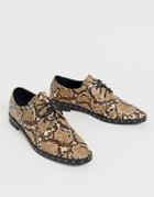 London Rebel Lace Up Brogues In Snake-multi