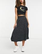 Monki Sigrid Button Closure Midi Skirt In Black Dot Print