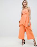 Asos Design Occasion Jumpsuit In Structured Fabric With Overlay Detail - Orange