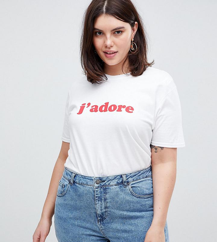 Boohoo Plus J'adore T-shirt - White