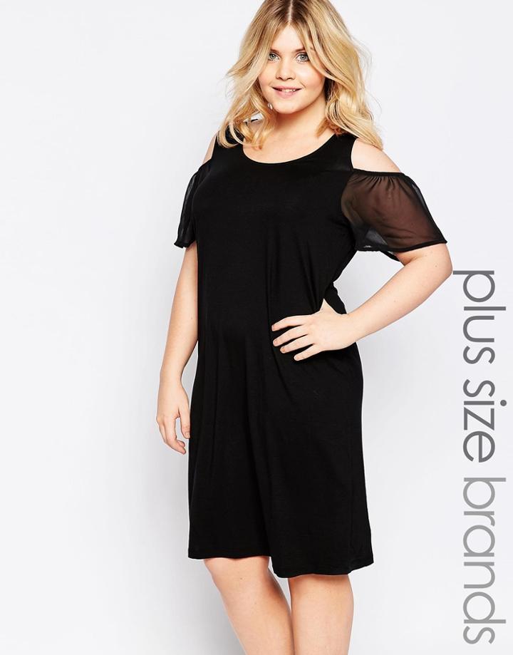 Junarose Plus Dress With Sheer Sleeves - Black