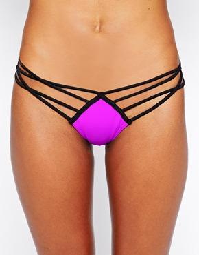 Asos Mix And Match Contrast Strappy Brazilian Bikini Bottom - Purple/black