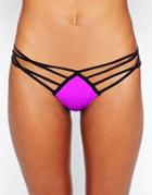 Asos Mix And Match Contrast Strappy Brazilian Bikini Bottom - Purple/black
