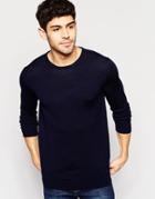 Selected Knitted Crew Neck Sweater In Merino Wool - Navy Blazer
