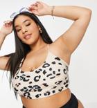 Missguided Plus Cross Back Scoop Bikini Top In Leopard-brown