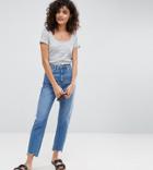 Asos Design Farleigh High Waist Slim Mom Jeans In Pretty Mid Wash-blue